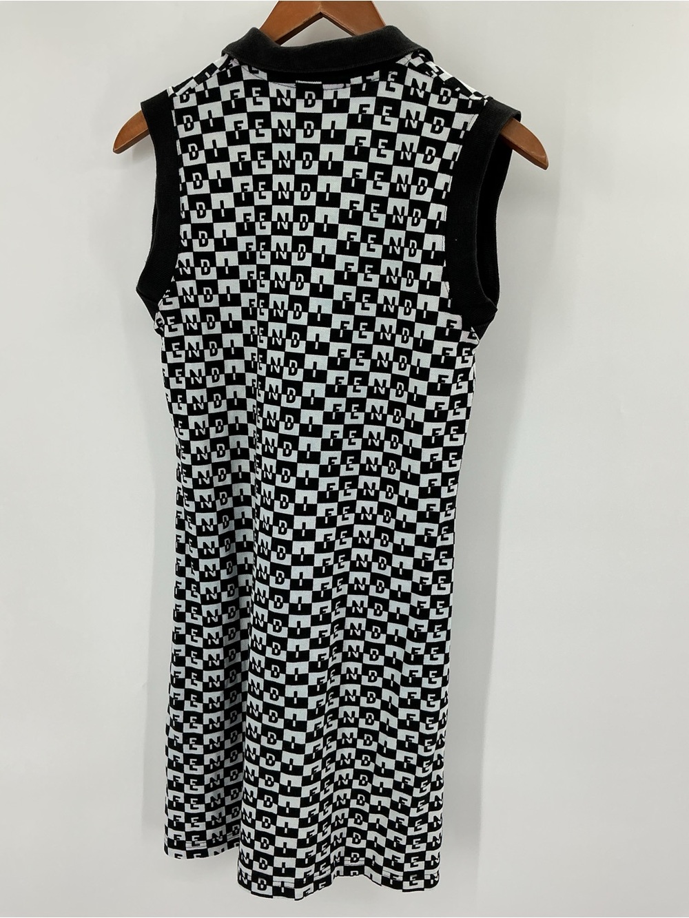 Fendi Vintage Logo Monogram Sleeveless Polo Midi Dress Black White Size 44 - Picture 6 of 9